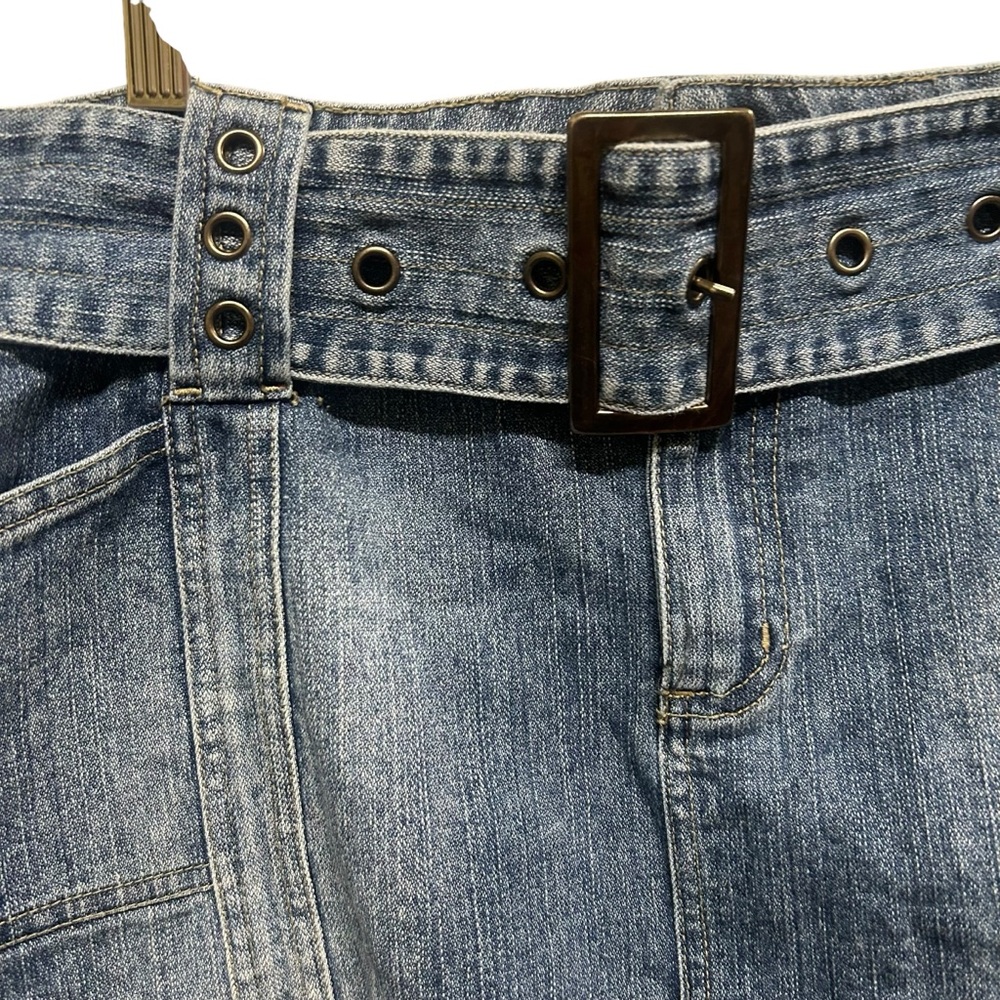 725 Originals Denim Mini Skirt w/ Wide Belt - Released Hem - Size L - Picture 3 of 8